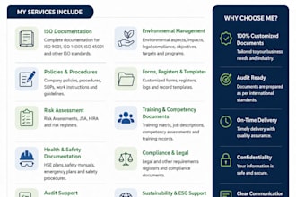 create iso 9001, iso 14001 and iso 45001 gulf sqas ecovadis documentations
