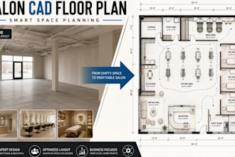 create hair salon, spa room cad floor plan with reception and room planning