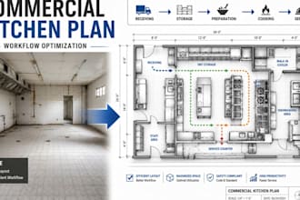 design commercial kitchen and equipment layout with workflow optimization plan