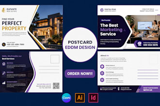 design canva flyers, postcard, birthday invitations, eddm, business promo cards