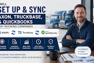 set up and sync axon, truckbase, and quickbooks for trucking companies