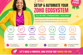 do zoho CRM setup, zoho campaigns, zoho sites, salesiq, zoho desk, zoho books