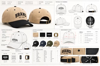 do factory ready cap tech pack and headwear specification with technical drawing