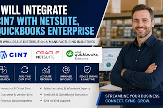 integrate cin7 with netsuite, quickbooks for wholesale, manufacturing industries