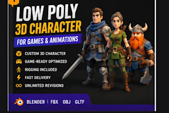 create low poly 3d character models for games and animations
