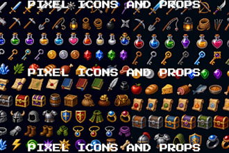 do pixel game ui, ux design pixel icon props game element game art game dev