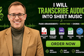 transcribe audio into sheet music, piano arrangement, guitar tabs, midi