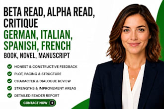 beta read alpha read critique german italian spanish french book novel manuscipt