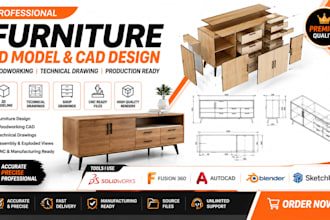 design furniture 3d model woodworking cad technical drawing solidworks fusion360