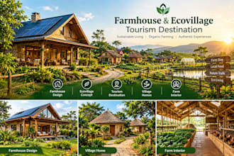 design farmhouse, ecovillage tourism destination, village home, farm interior