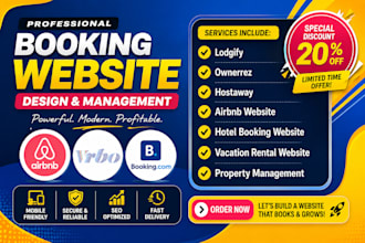 build airbnb website vacation rental website, setup lodgify hostaway guesty vrbo