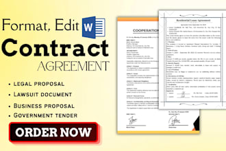 edit format microsoft document, contract agreement, layout legal proposal tender