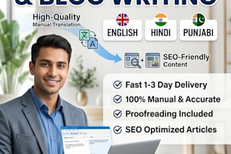 do translation and write blogs in punjabi hindi english language