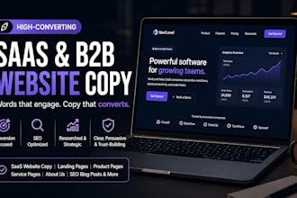 write saas website copy, landing page copy, SEO blog posts, b2b tech copy