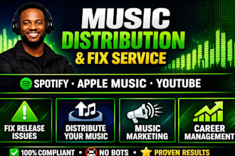 music distribution, music manager, fix distribution issues, and music marketing