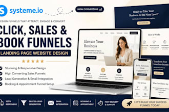 build systeme io click, sales and book funnel, landing page website design