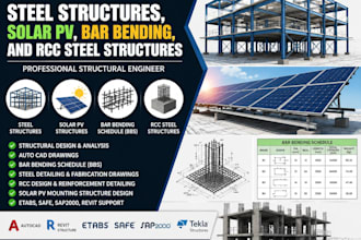 design steel structures, solar pv, bar bending,autocad and rcc steel structures