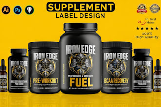 design supplement label, bottle label pouch packaging vitamin and box packaging