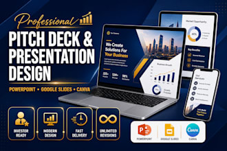 design, redesign pitch deck, powerpoint presentation, google slides and canva
