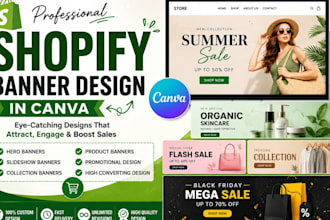 design shopify banner, slideshow, collection and product images in canva