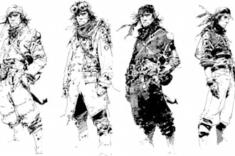 create a black and white pen and ink illustration