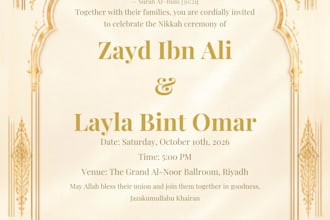 customise an islamic wedding invitation gold arch elegant