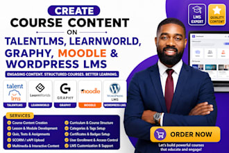 create course content on talentlms, learnworld, graphy, moodle and wordpress lms