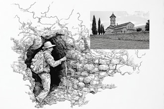 draw professional pen and ink hand drawn illustration