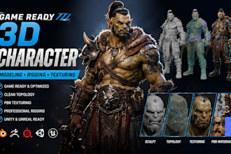 make game ready 3d character models with rigging and texturing