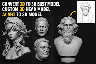 sculpt realistic 2d photo to 3d head bust model 3d face figurine for 3d printing