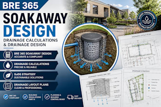 provide bre 365 soakaway design, soakaway calculations and drainage design