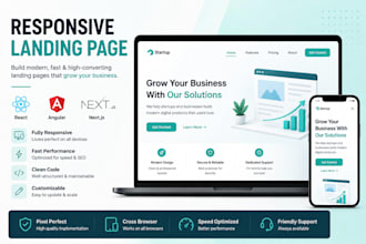 build a responsive react, angular or nextjs landing page