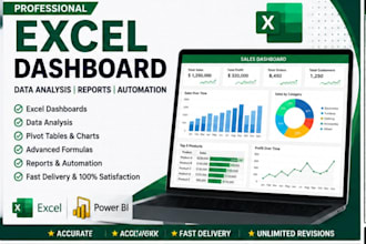 create professional excel dashboards ,data analyisi report and automation