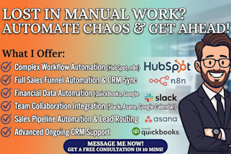 hubspot n8n slack google sheets asana quickbooks crm automation integration