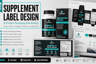 create premium supplement label dielines included product packaging box vector