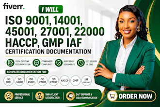 iso 9001, 14001, 45001, 27001, 22000 haccp, gmp iaf certification documentation