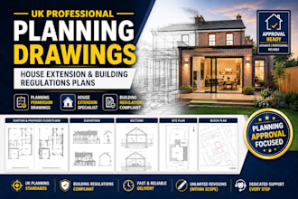 prepare UK planning permission drawings, house extension and building regulation