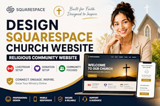 design squarespace church website religious community livestream donation setup