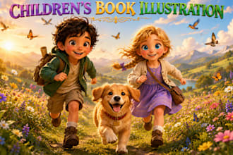 create children book illustration, book cover and character design