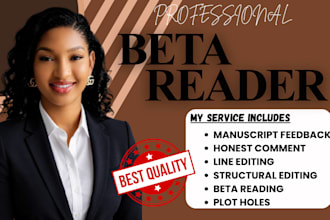 beta read your book and give professional reader feedback report