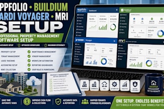 set up appfolio, buildium, yardi voyager, and mri software for property managers