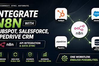 integrate n8n with hubspot, salesforce, pipedrive CRM, n8n for API, data sync