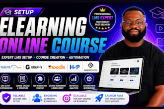 setup elearning online course on talentlms, graphy moodle lms,h5p and learnworld