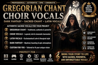 record gregorian chant, choir vocals, dark fantasy, sacred chant, latin vocals
