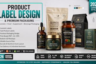 design cosmetic labels and food product labels with premium packaging and mockup