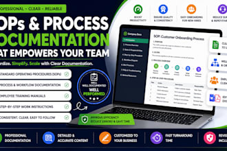 write sops, process documentation and employee training manuals