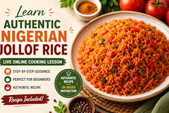 teach you authentic jollof rice recipes through online cooking lessons