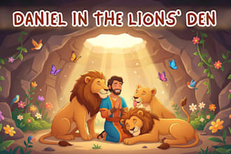 christian children story book illustration, bible themed, christian story book