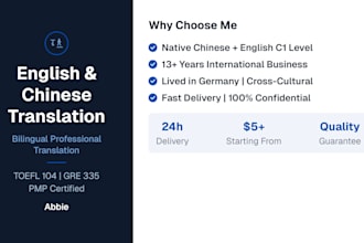 professionally translate english to chinese or chinese to english in 24h