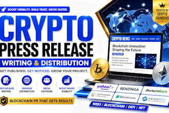 write and distribute crypto press release for blockchain projects